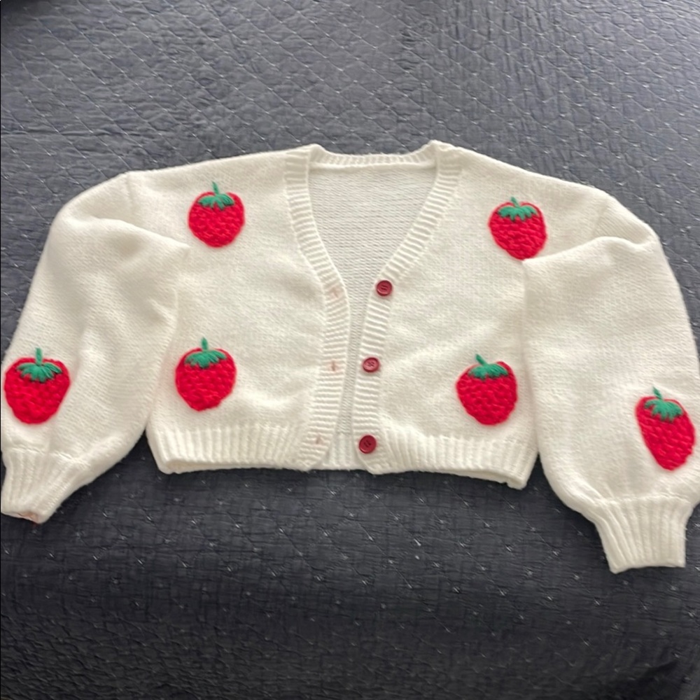 Strawberry white Embroidered Cardigan